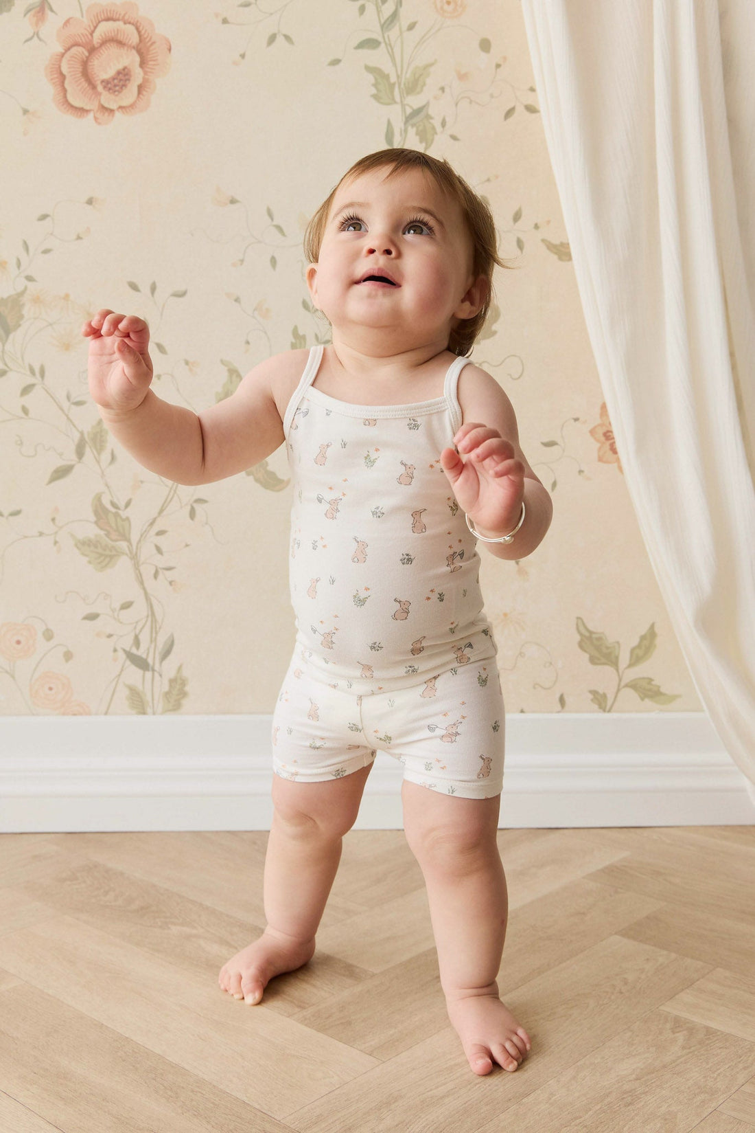 Organic Cotton Jolie Singlet Pyjama Set - Lapin Jardin Crisp Childrens Pyjama from Jamie Kay NZ
