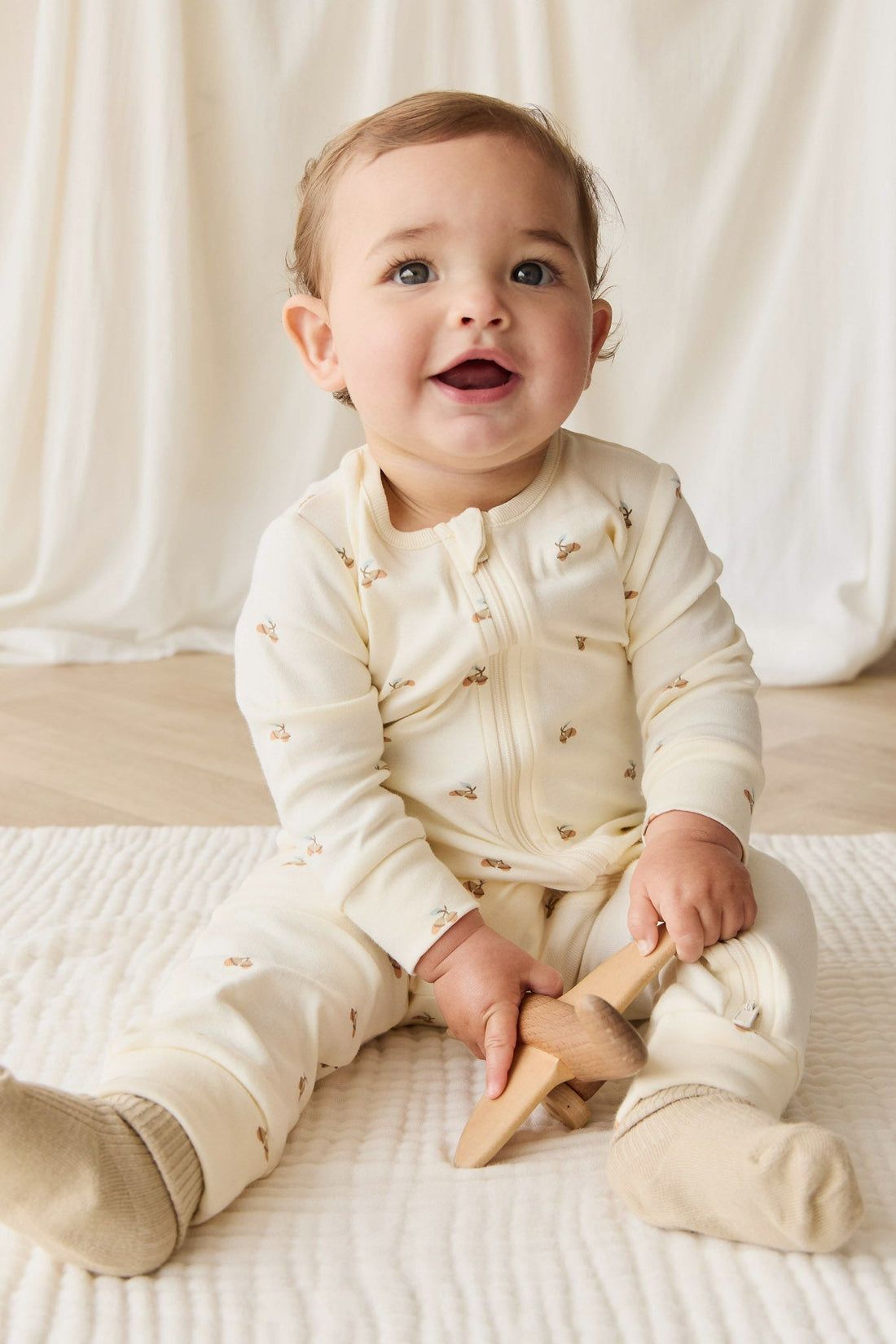 Organic Cotton Reese Zip Onepiece - Forest Night Acorns Childrens Onepiece from Jamie Kay NZ