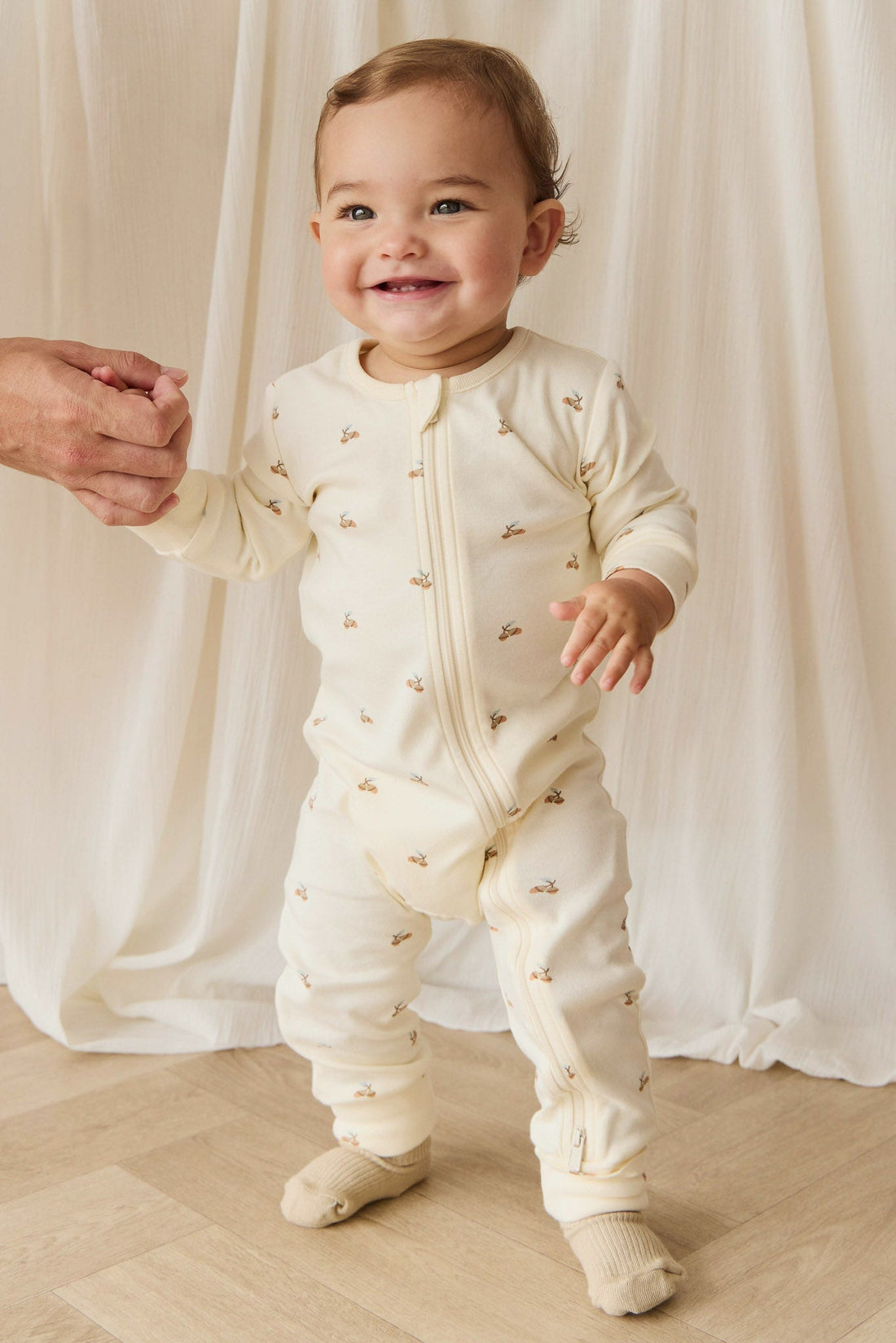Organic Cotton Reese Zip Onepiece - Forest Night Acorns Childrens Onepiece from Jamie Kay NZ