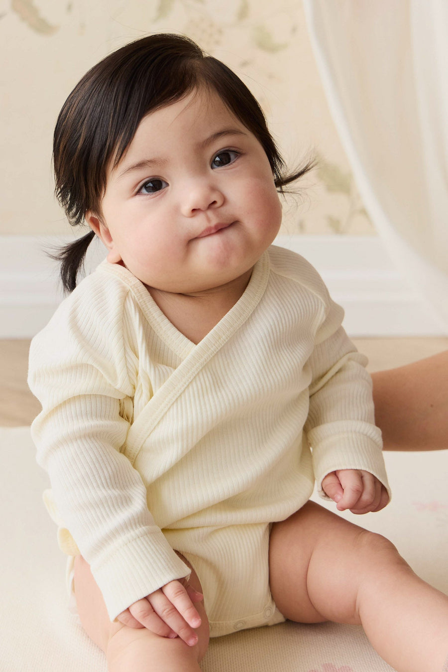 Organic Cotton Modal Marina Long Sleeve Bodysuit - Parchment Childrens Bodysuit from Jamie Kay NZ