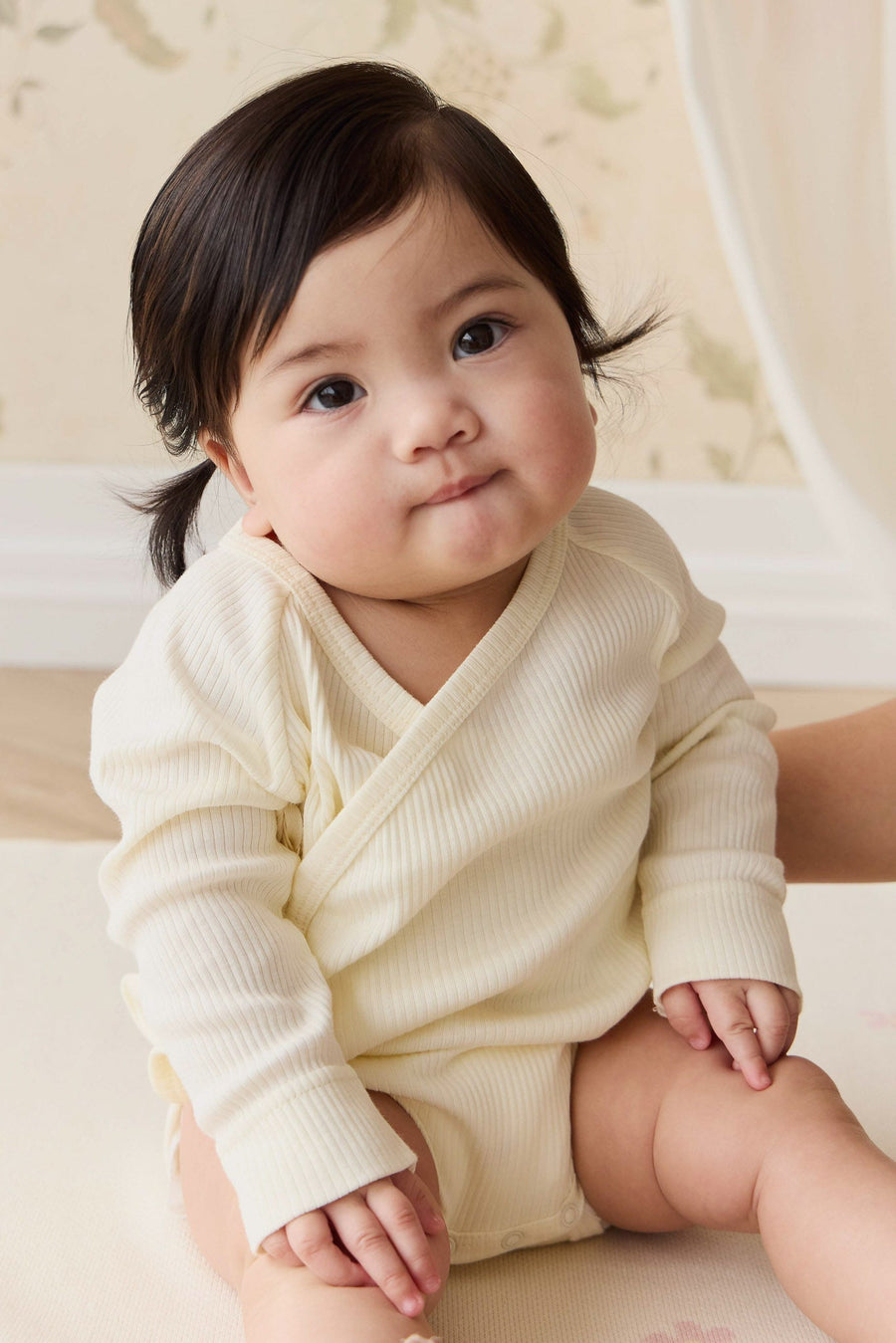 Organic Cotton Modal Marina Long Sleeve Bodysuit - Parchment Childrens Bodysuit from Jamie Kay NZ