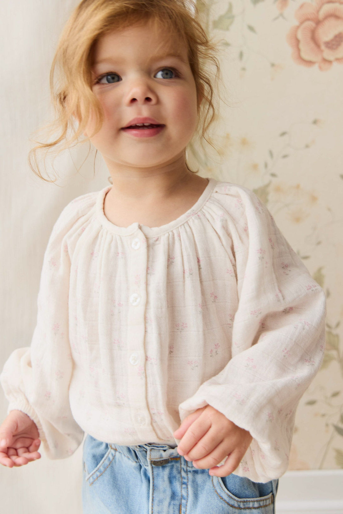 Organic Cotton Muslin Heather Blouse - Pauline Pink Childrens Top from Jamie Kay NZ