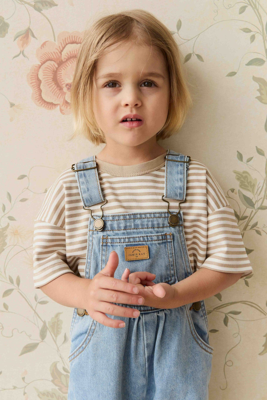 Pima Cotton Wesley Tee - Slim Stripe Brioche/Cloud Childrens Top from Jamie Kay NZ