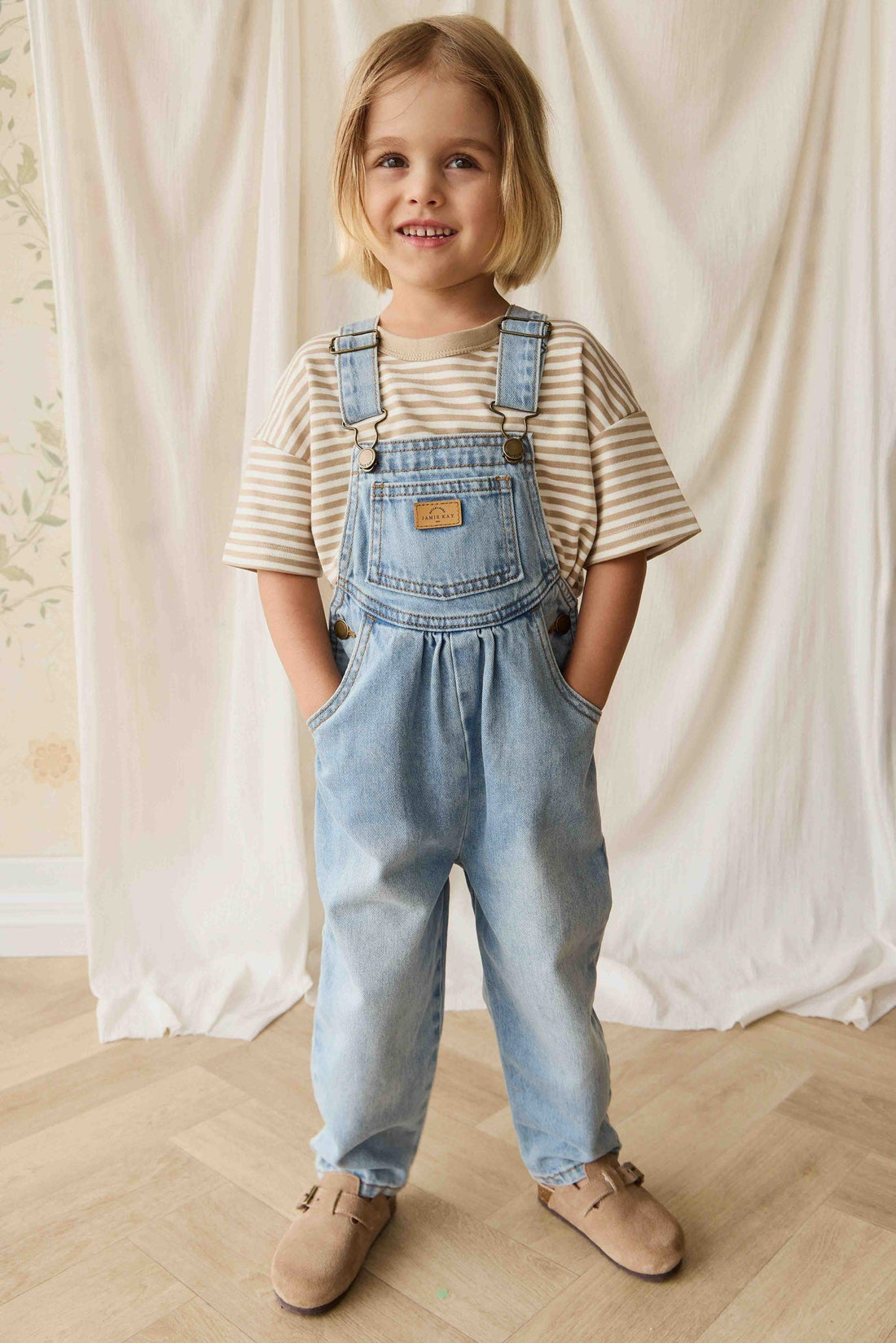 Pima Cotton Wesley Tee - Slim Stripe Brioche/Cloud Childrens Top from Jamie Kay NZ