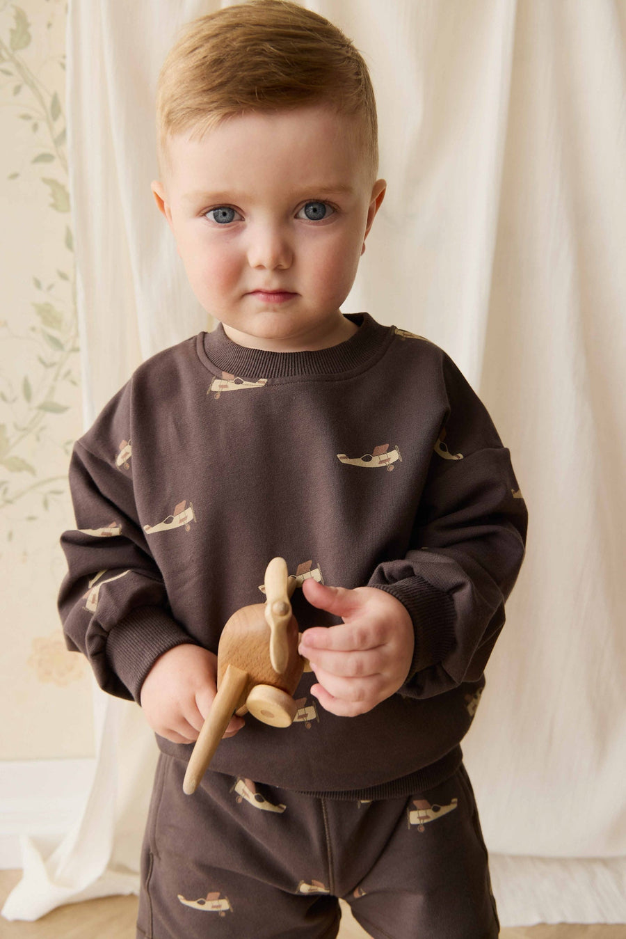 Organic Cotton Peyton Sweatshirt - Pilot Planes Bistre Childrens Top from Jamie Kay NZ