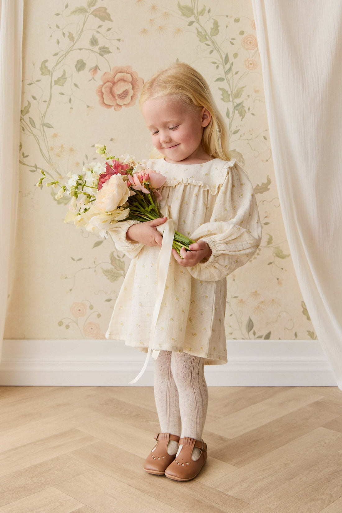 Organic Cotton Muslin Amira Dress - Vintage Ditsy Childrens Dress from Jamie Kay NZ