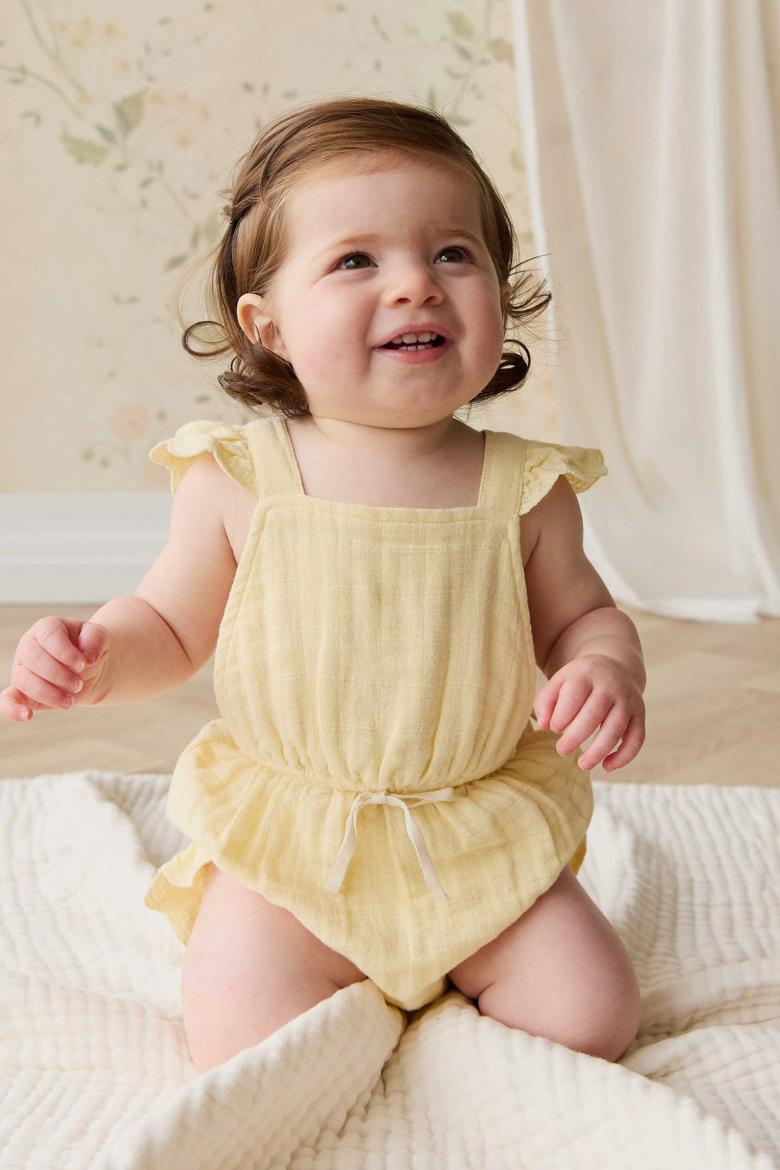 Organic Cotton Muslin Luciana Playsuit - Sunshine Childrens Playsuit from Jamie Kay NZ