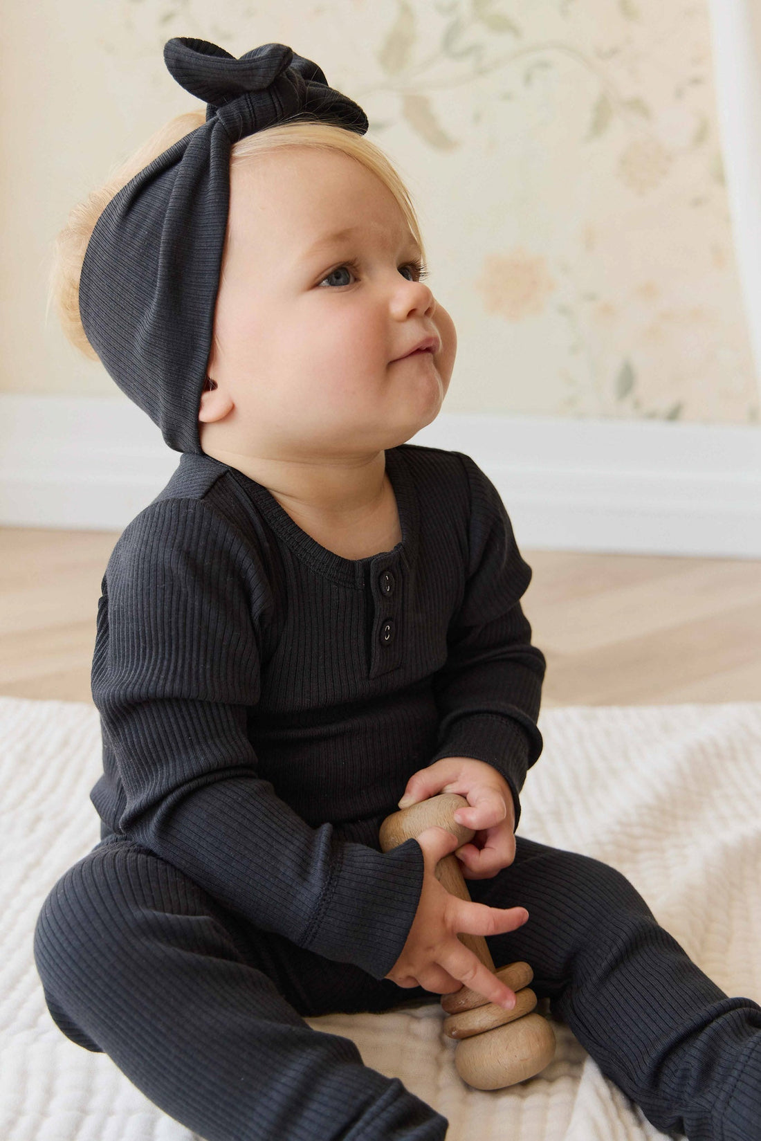 Organic Cotton Modal Long Sleeve Bodysuit - Ebony Childrens Bodysuit from Jamie Kay NZ