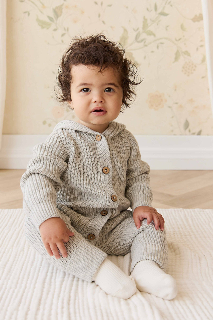 Bear Knit Onepiece - Light Grey Marle Childrens Onepiece from Jamie Kay NZ
