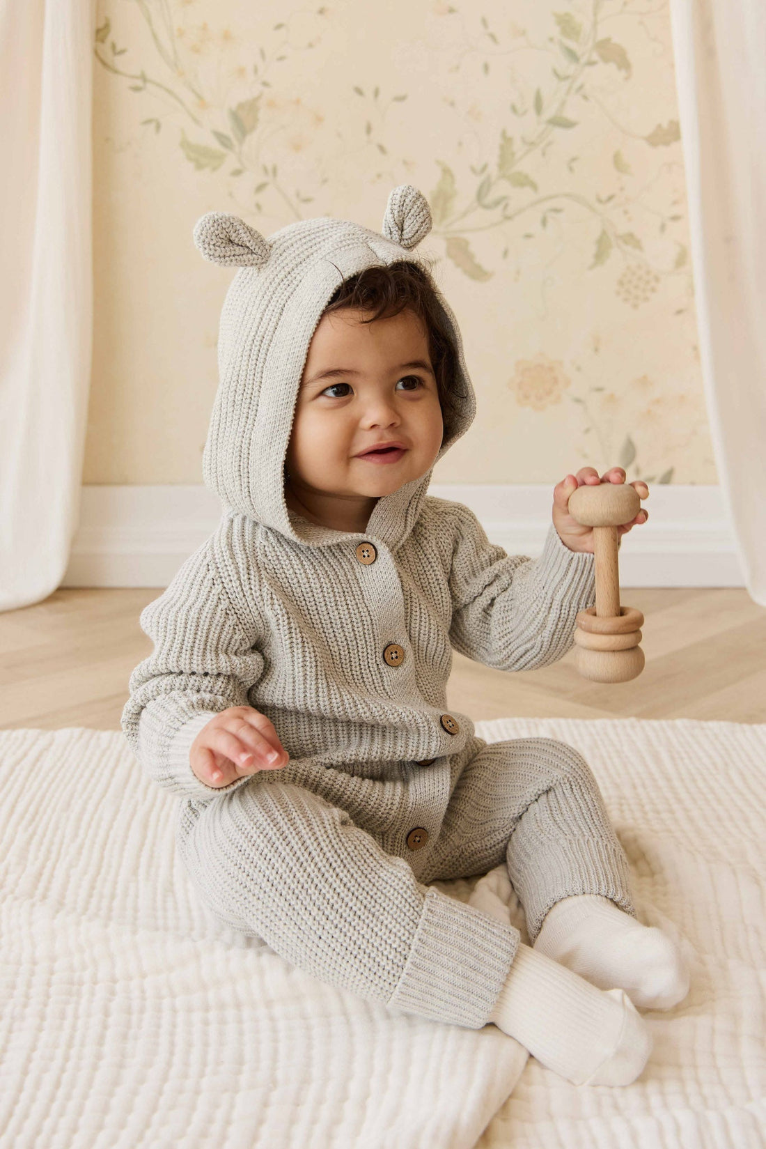 Bear Knit Onepiece - Light Grey Marle Childrens Onepiece from Jamie Kay NZ