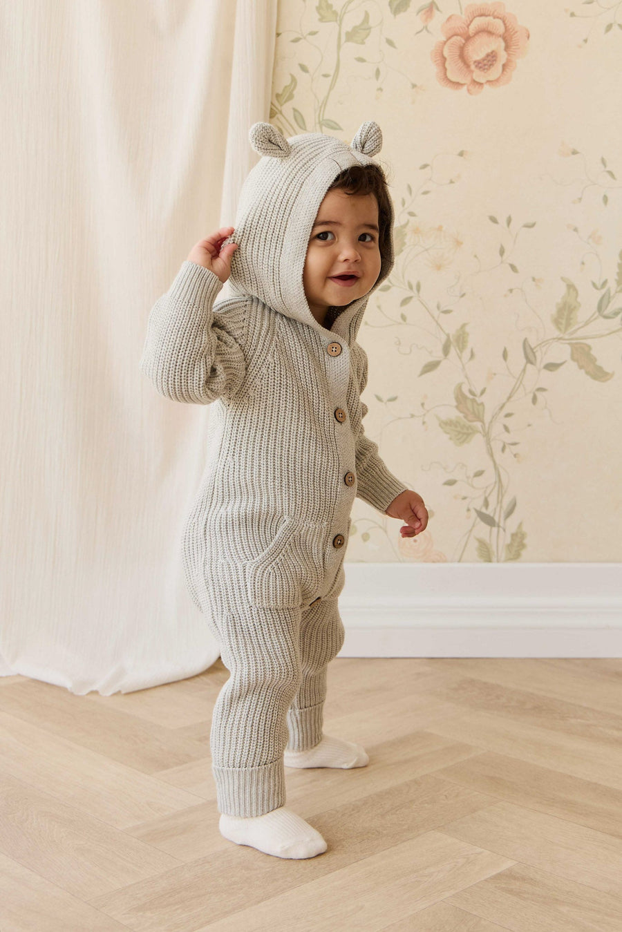 Bear Knit Onepiece - Light Grey Marle Childrens Onepiece from Jamie Kay NZ