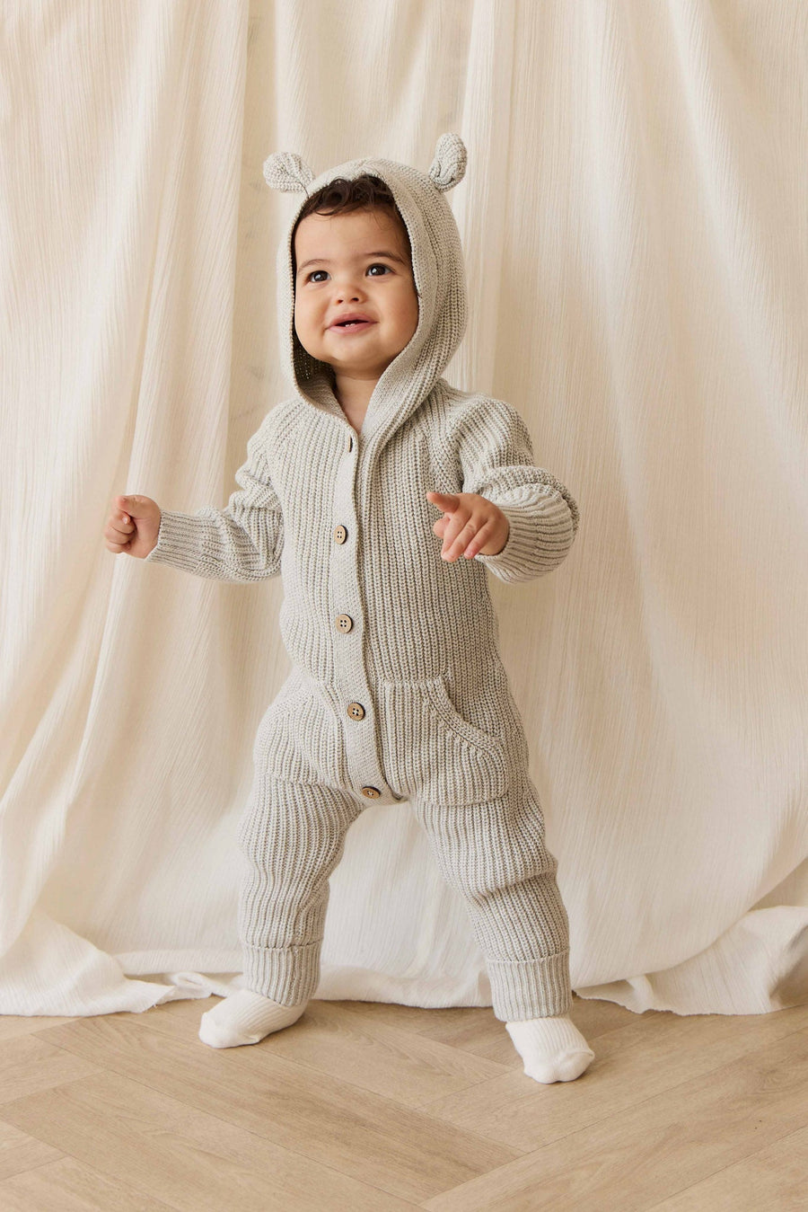 Bear Knit Onepiece - Light Grey Marle Childrens Onepiece from Jamie Kay NZ