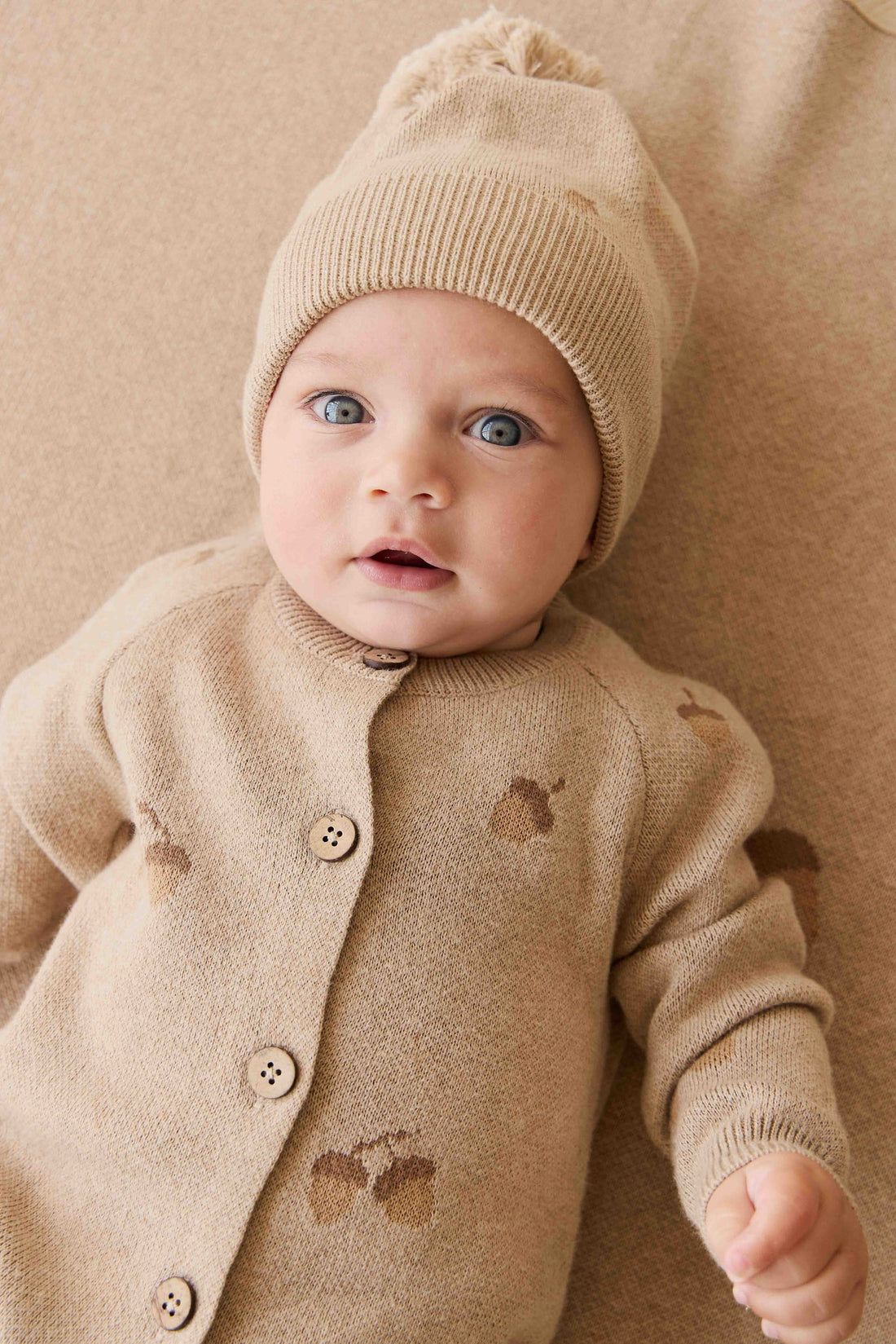 Easton Hat - Forest Acorns Cashew Marle Childrens Beanie from Jamie Kay NZ