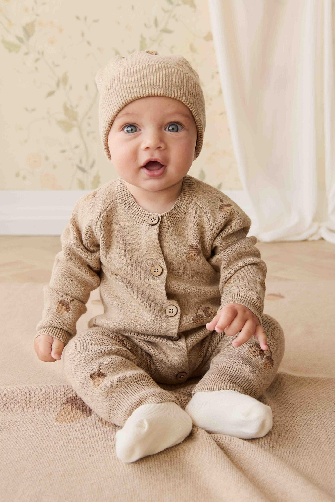 Easton Onepiece - Forest Acorns Cashew Marle Childrens Onepiece from Jamie Kay NZ