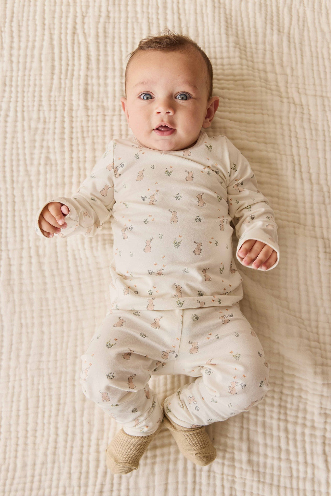 Organic Cotton Baker Long Sleeve Pyjama Set - Lapin Jardin Crisp Childrens Pyjama from Jamie Kay NZ
