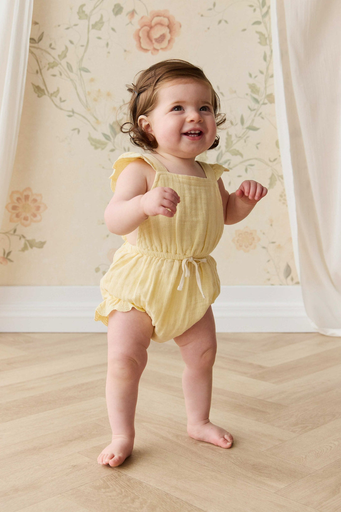 Organic Cotton Muslin Luciana Playsuit - Sunshine Childrens Playsuit from Jamie Kay NZ