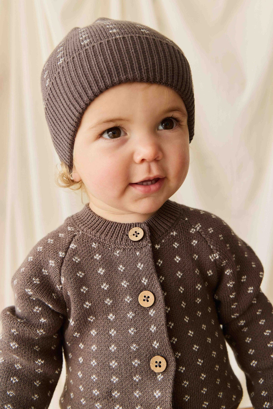 Dorian Onepiece - Knitted Diamonds Coffee Childrens Onepiece from Jamie Kay NZ
