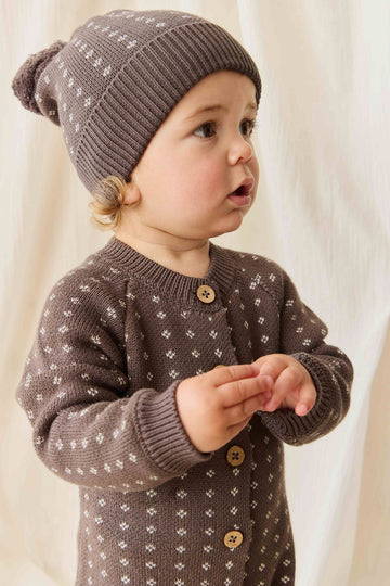 Dorian Beanie - Knitted Diamonds Coffee Childrens Beanie from Jamie Kay NZ