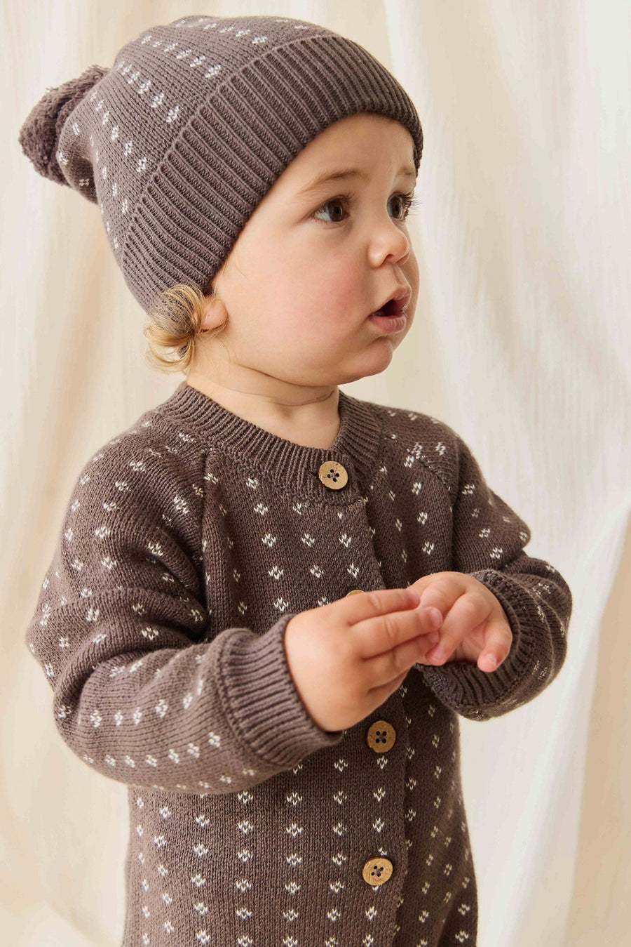 Dorian Onepiece - Knitted Diamonds Coffee Childrens Onepiece from Jamie Kay NZ