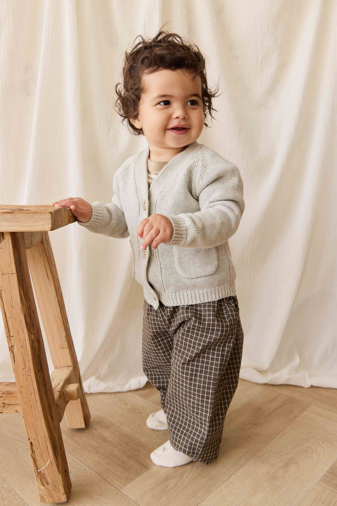 Organic Cotton Kingston Pant - Coffee Grid Childrens Pant from Jamie Kay NZ