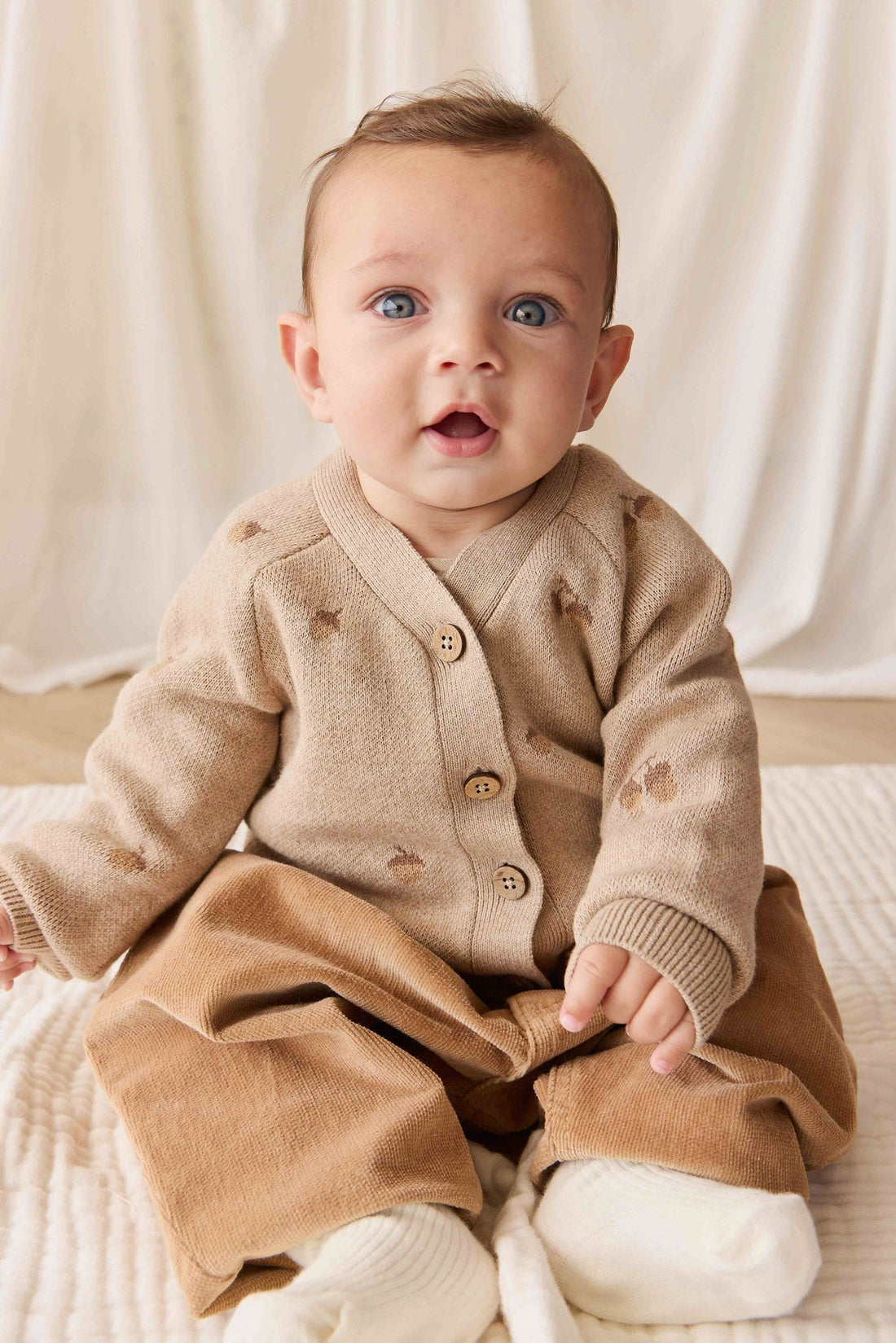 Easton Cardigan - Forest Acorns Cashew Marle Childrens Cardigan from Jamie Kay NZ