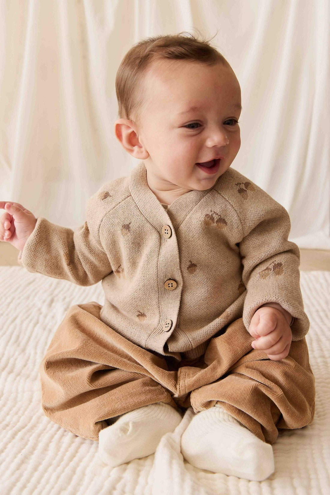 Easton Cardigan - Forest Acorns Cashew Marle Childrens Cardigan from Jamie Kay NZ
