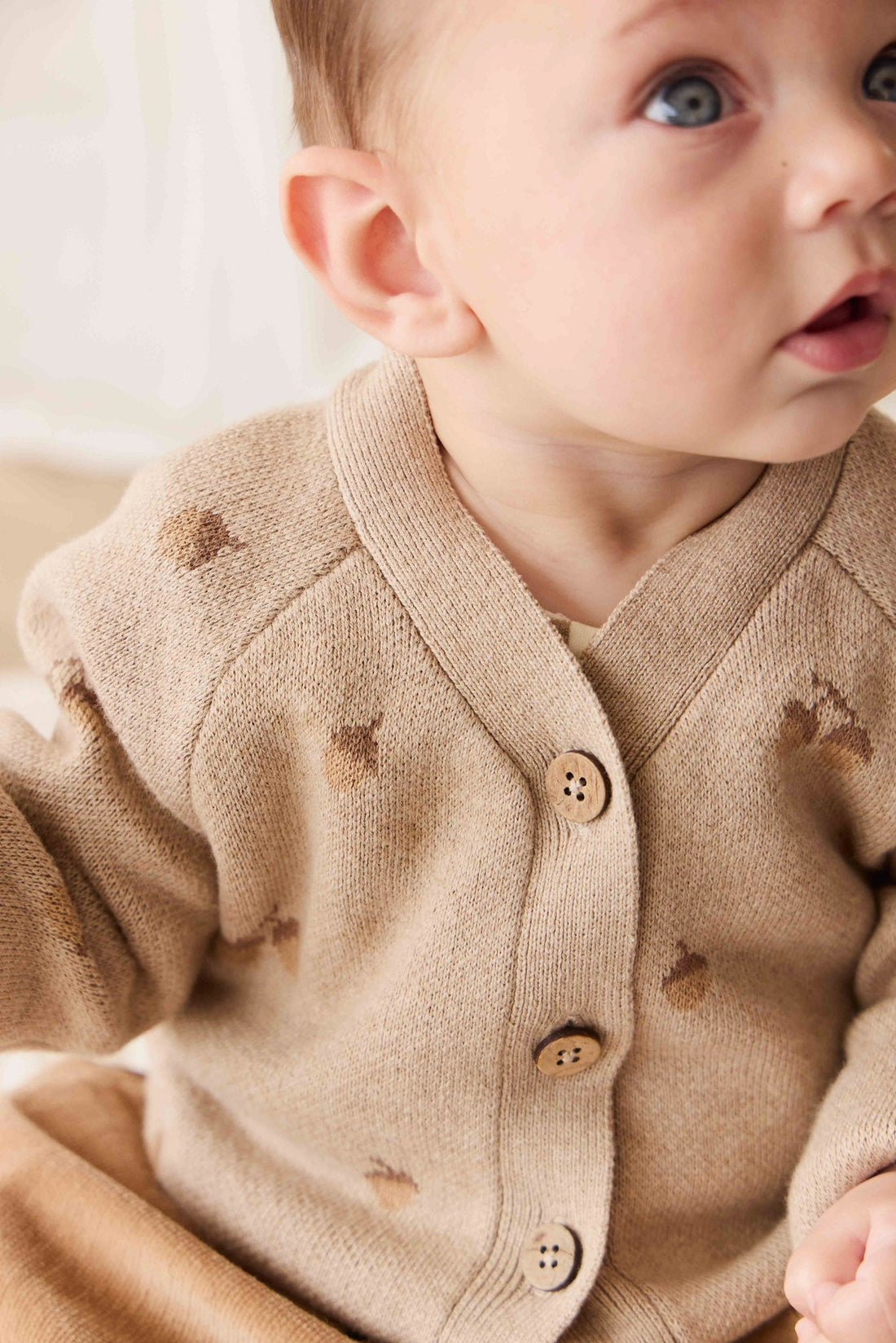 Easton Cardigan - Forest Acorns Cashew Marle Childrens Cardigan from Jamie Kay NZ