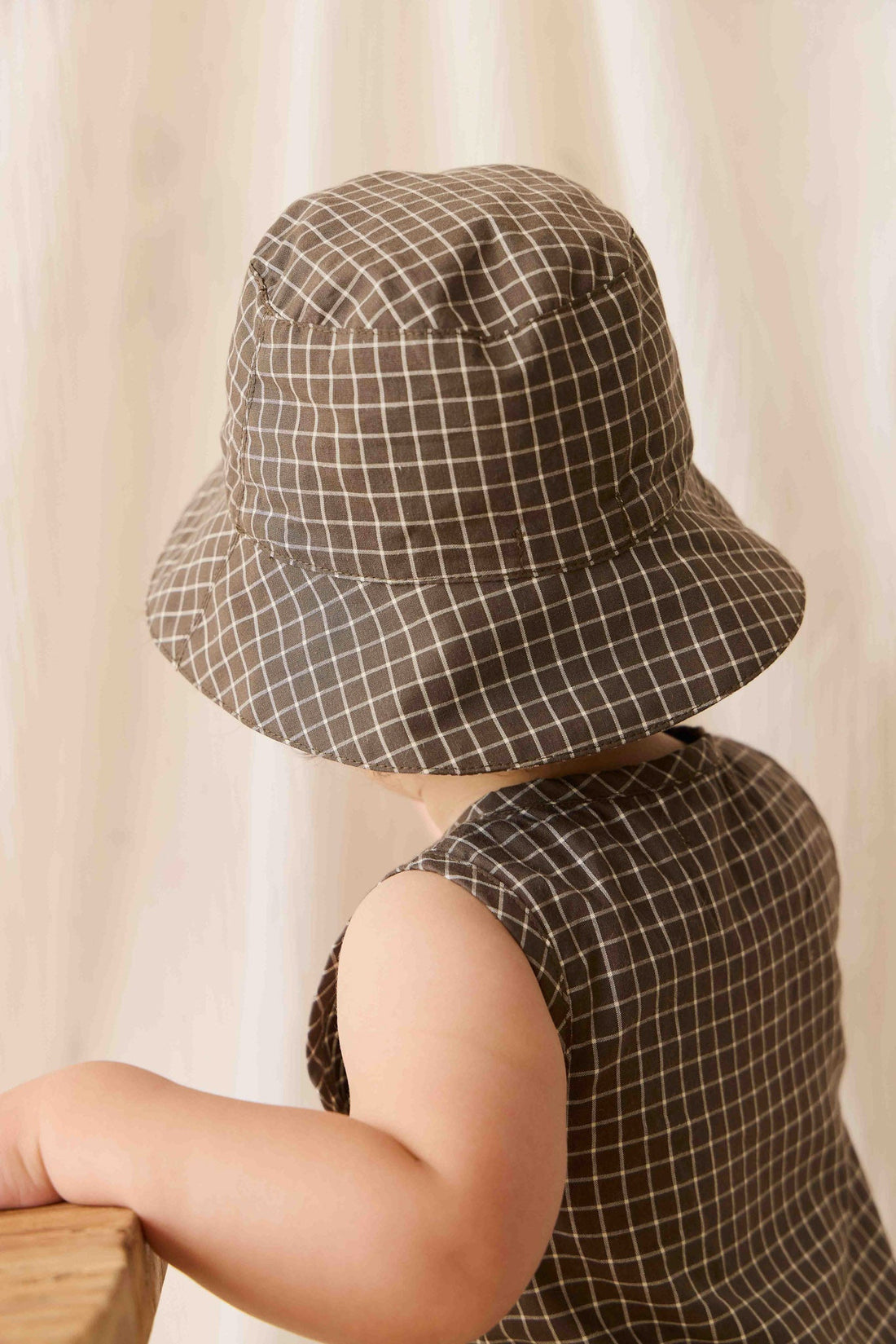 Organic Cotton Bucket Hat - Coffee Grid Childrens Hat from Jamie Kay NZ