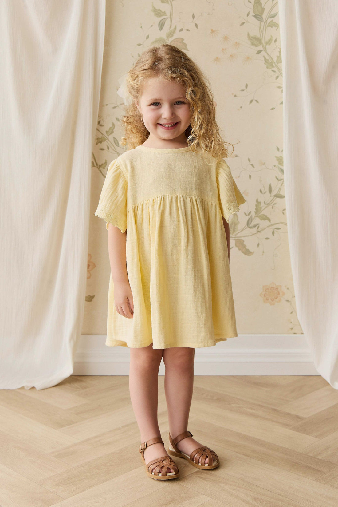 Organic Cotton Muslin Phillipa Dress - Sunshine Childrens Dress from Jamie Kay NZ