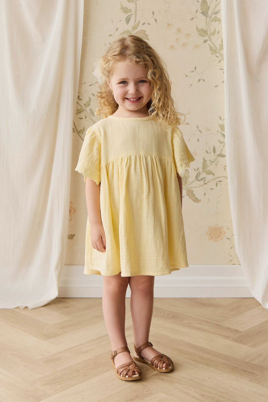 Organic Cotton Muslin Phillipa Dress - Sunshine Childrens Dress from Jamie Kay NZ
