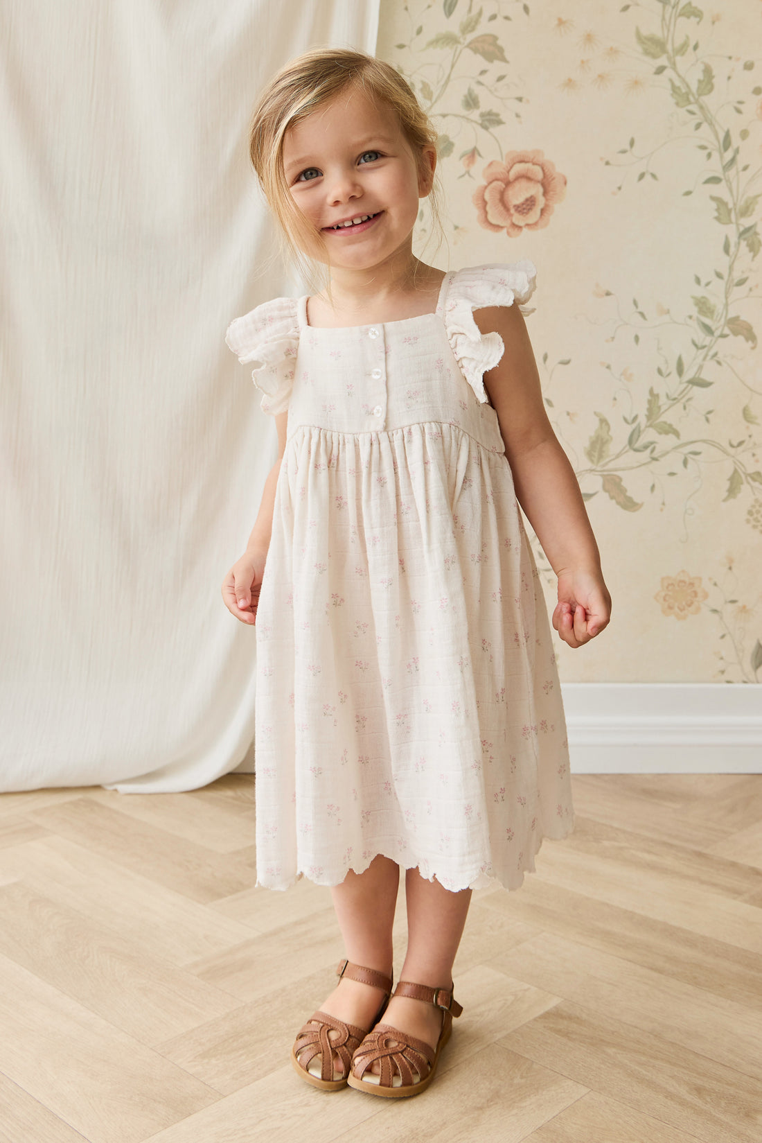 Organic Cotton Muslin Annalise Dress - Pauline Pink Childrens Dress from Jamie Kay NZ