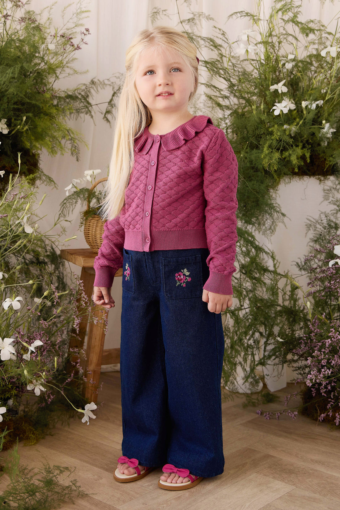 Ines Pant - Deep Sea Denim Orchid Rose Childrens Pants from Jamie Kay NZ