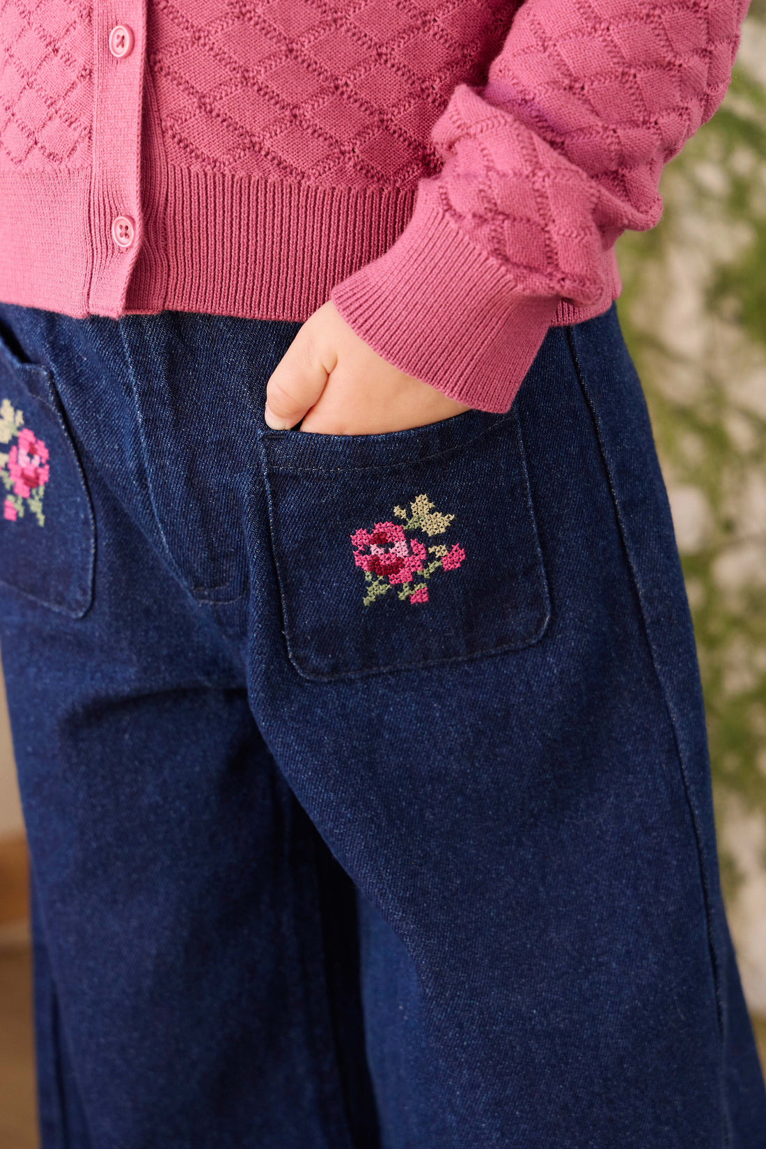Ines Pant - Deep Sea Denim Orchid Rose Childrens Pants from Jamie Kay NZ