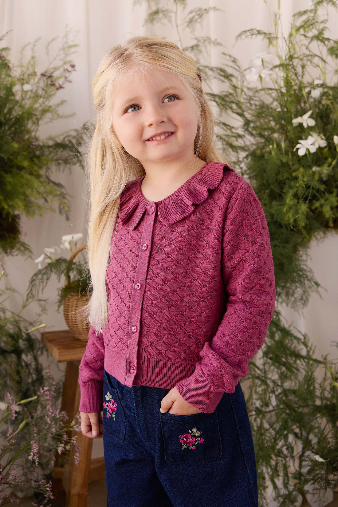 Alison Cardigan - Raspberry Wine Childrens Cardigan from Jamie Kay NZ
