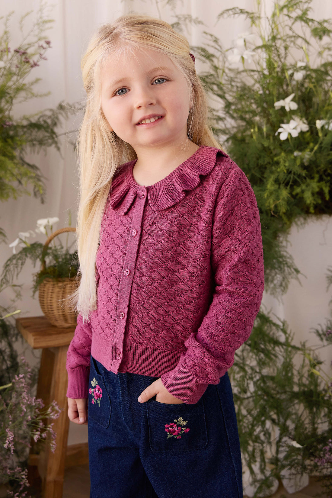 Ines Pant - Deep Sea Denim Orchid Rose Childrens Pants from Jamie Kay NZ
