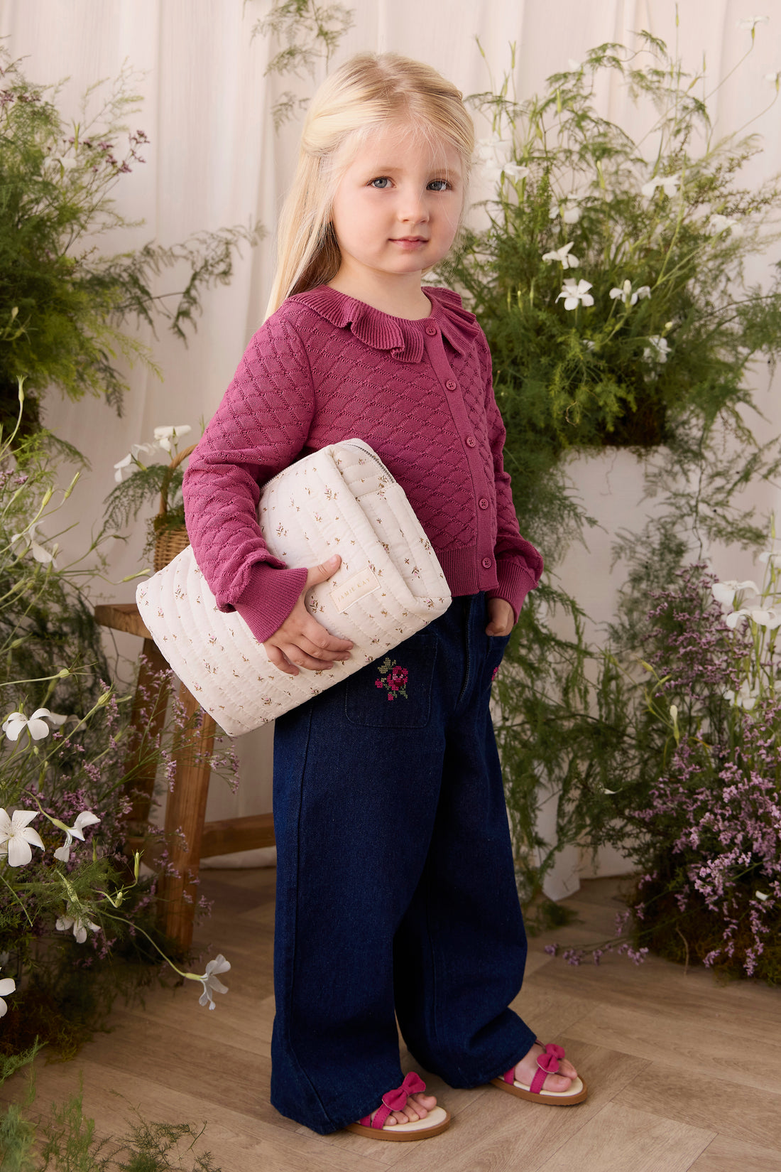 Ines Pant - Deep Sea Denim Orchid Rose Childrens Pants from Jamie Kay NZ