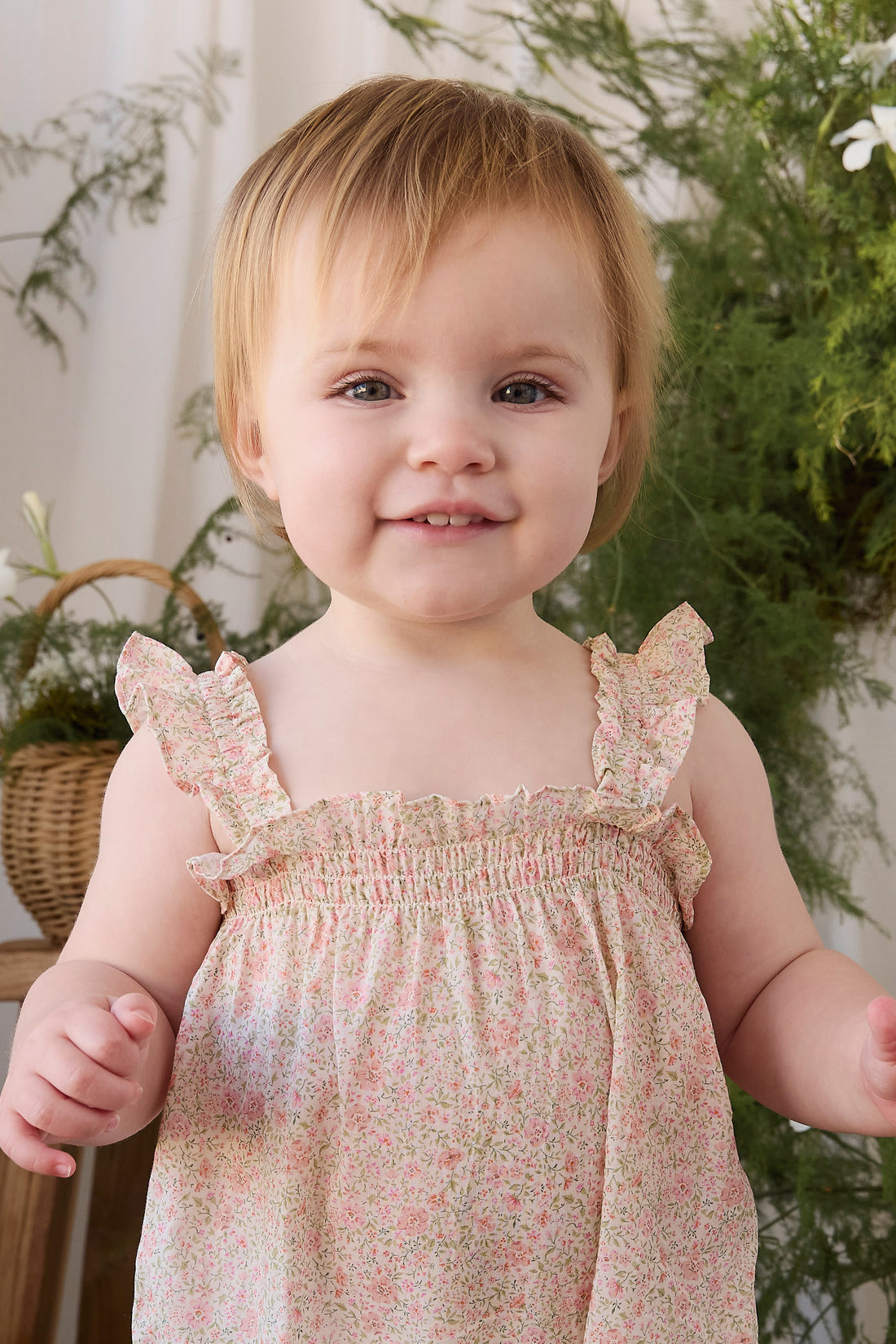 Organic Cotton Catalina Playsuit - Flora Pink Childrens Playsuit from Jamie Kay NZ