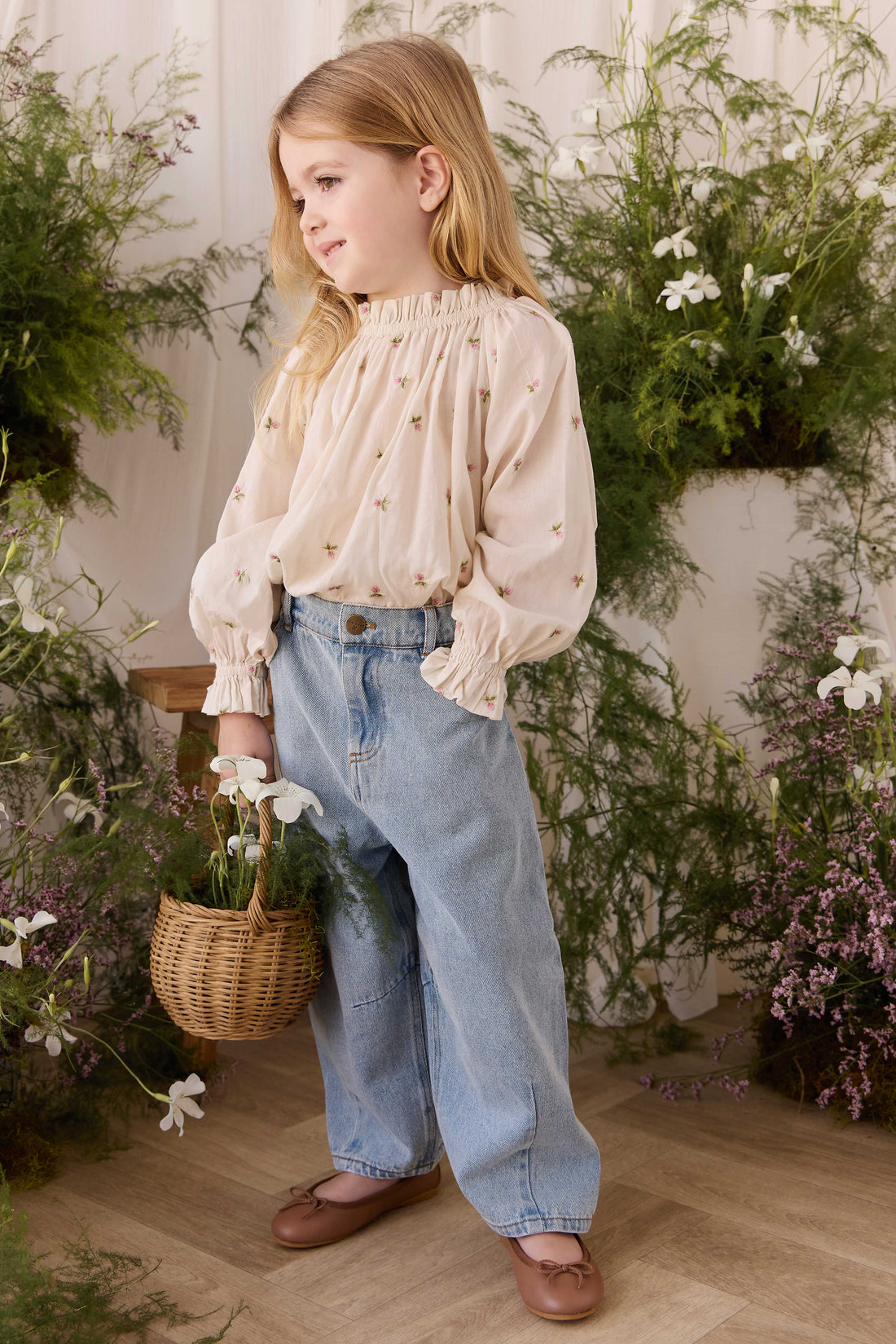 Organic Cotton Acacia Blouse - Rosebud Egret Childrens Top from Jamie Kay NZ
