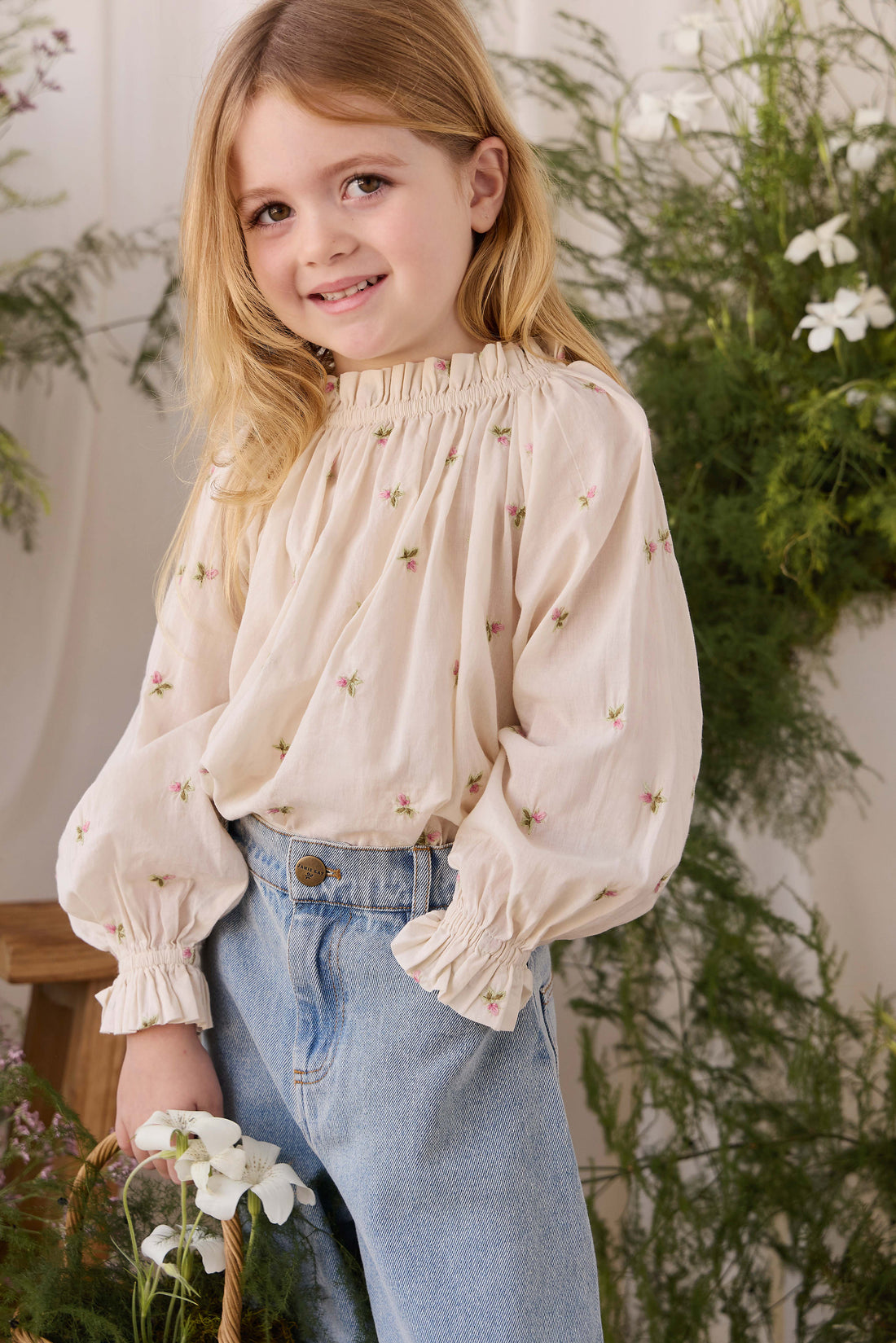 Organic Cotton Acacia Blouse - Rosebud Egret Childrens Top from Jamie Kay NZ