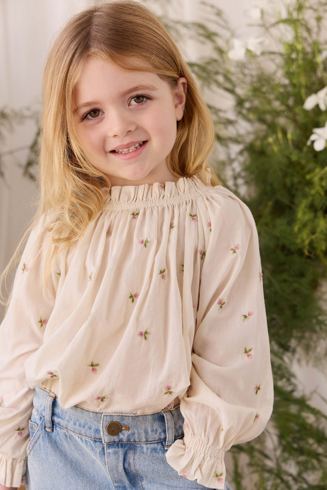 Organic Cotton Acacia Blouse - Rosebud Egret Childrens Top from Jamie Kay NZ