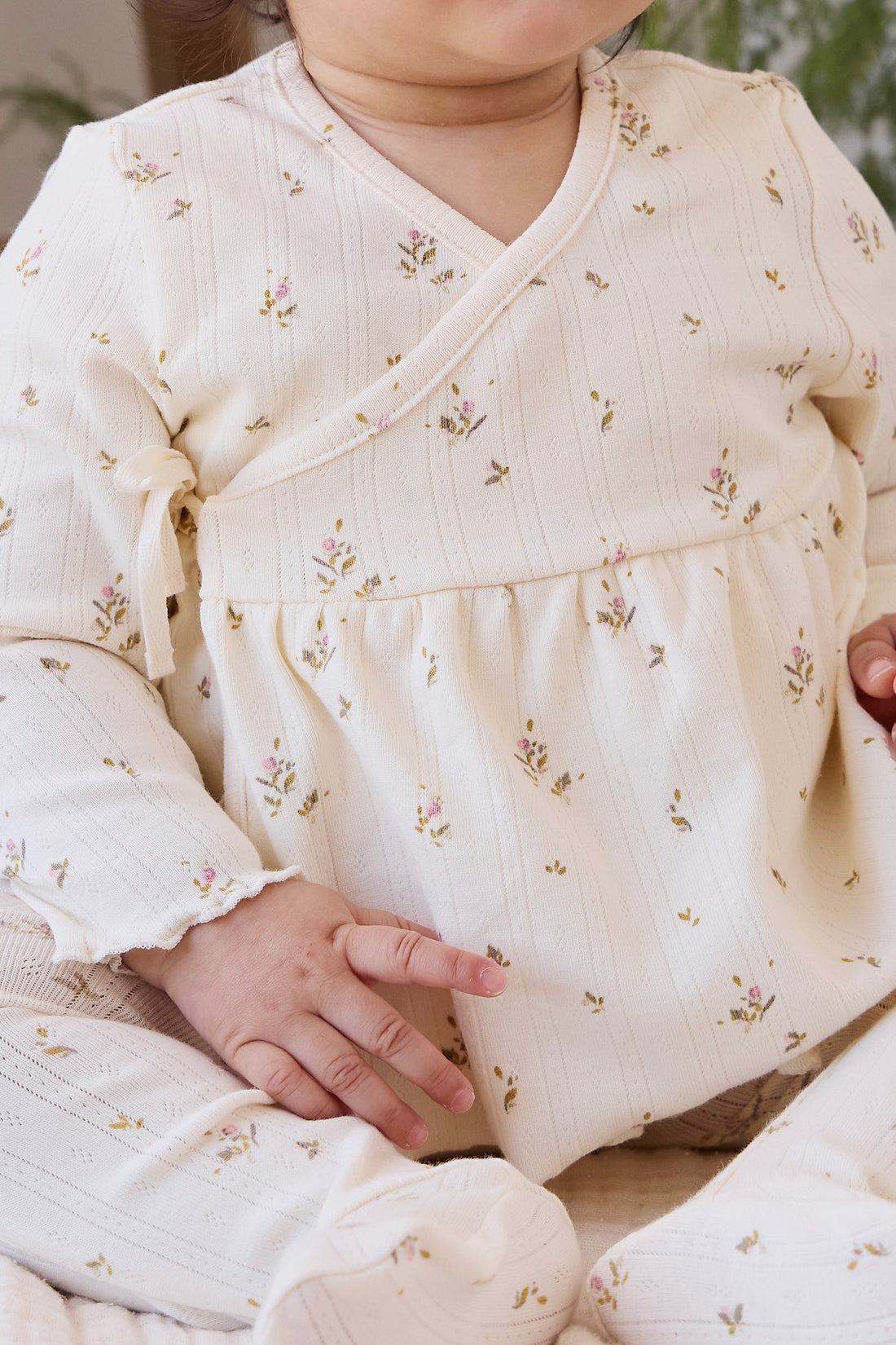 Organic Cotton Pointelle Lydie Wrap Top - Dina Antique Childrens Top from Jamie Kay NZ