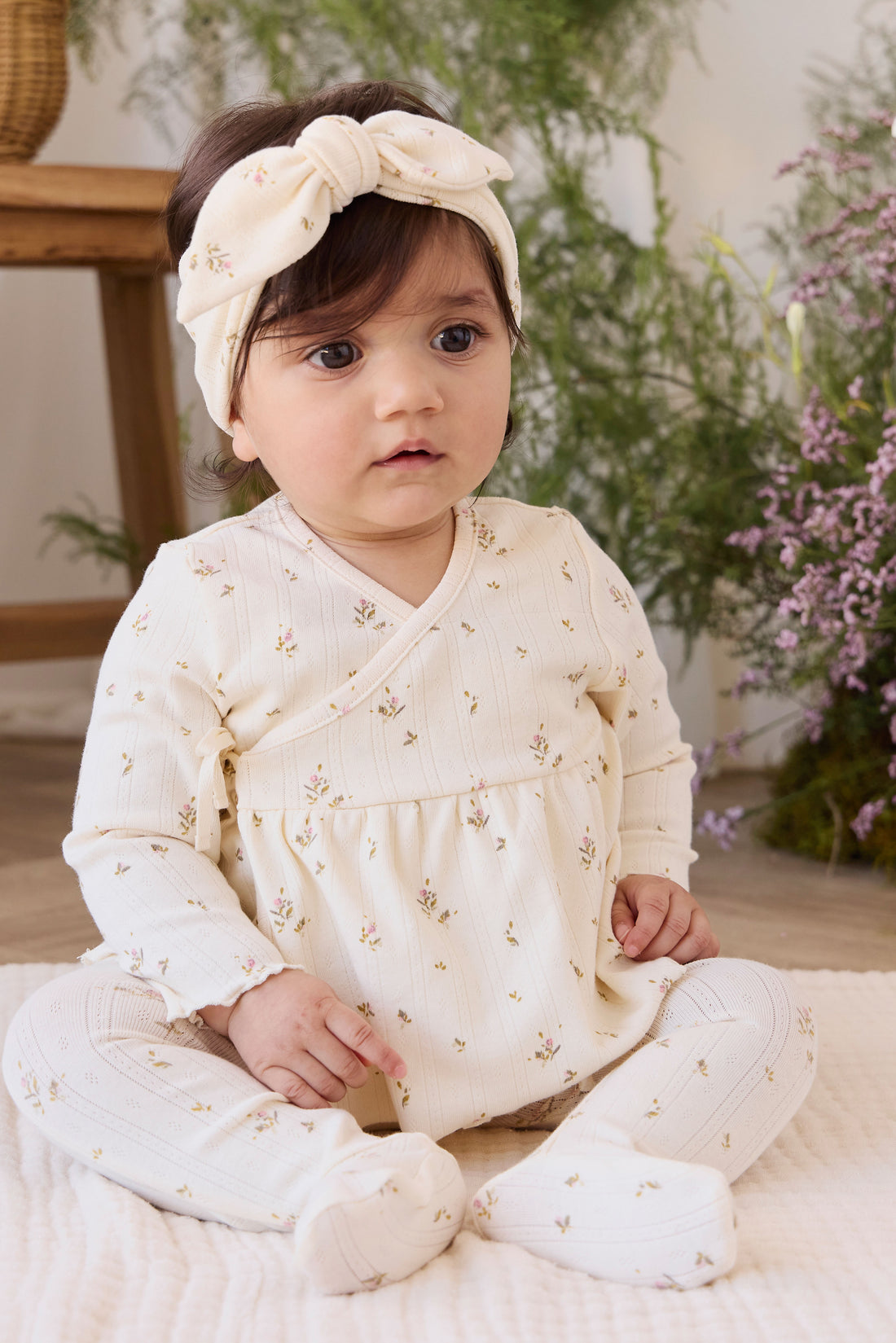 Organic Cotton Pointelle Lydie Wrap Top - Dina Antique Childrens Top from Jamie Kay NZ