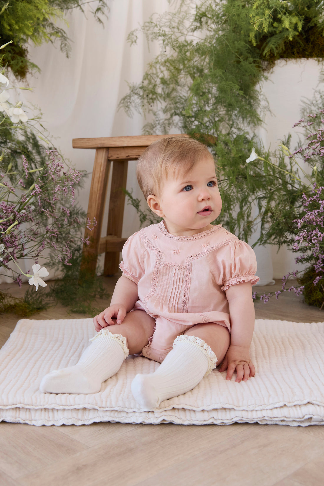 Organic Cotton Misty Playsuit - Shell Pink Childrens Playsuit from Jamie Kay NZ