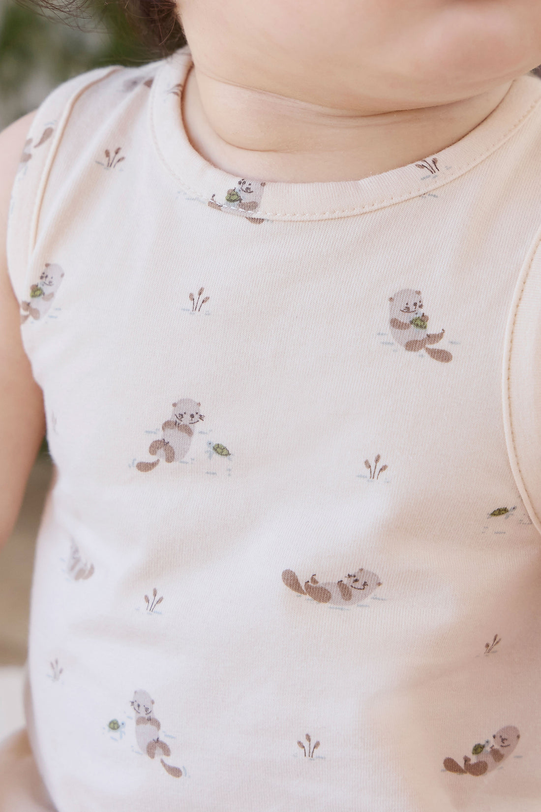 Organic Cotton Lionel Playsuit - Otter Buddies Tofu Childrens Playsuit from Jamie Kay NZ