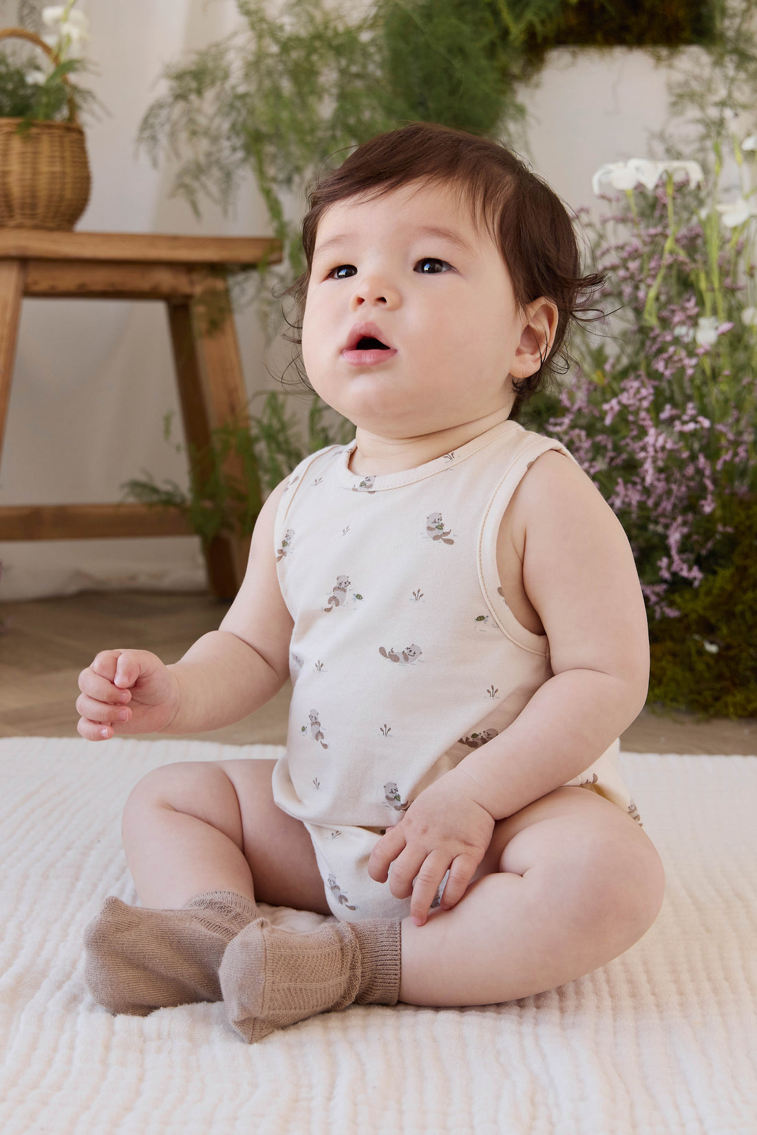 Organic Cotton Lionel Playsuit - Otter Buddies Tofu Childrens Playsuit from Jamie Kay NZ