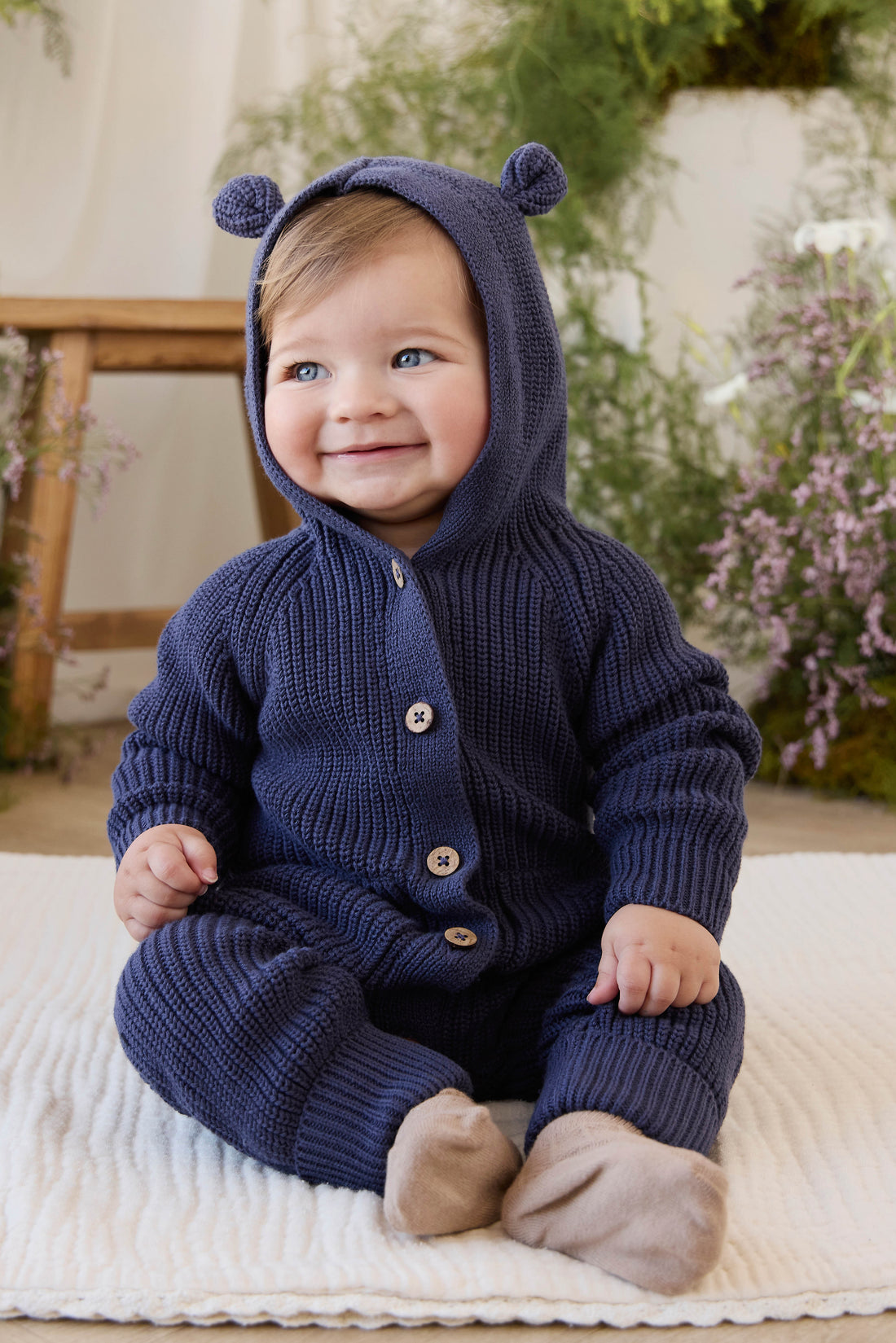 Bear Knit Onepiece - Marine Childrens Onepiece from Jamie Kay NZ