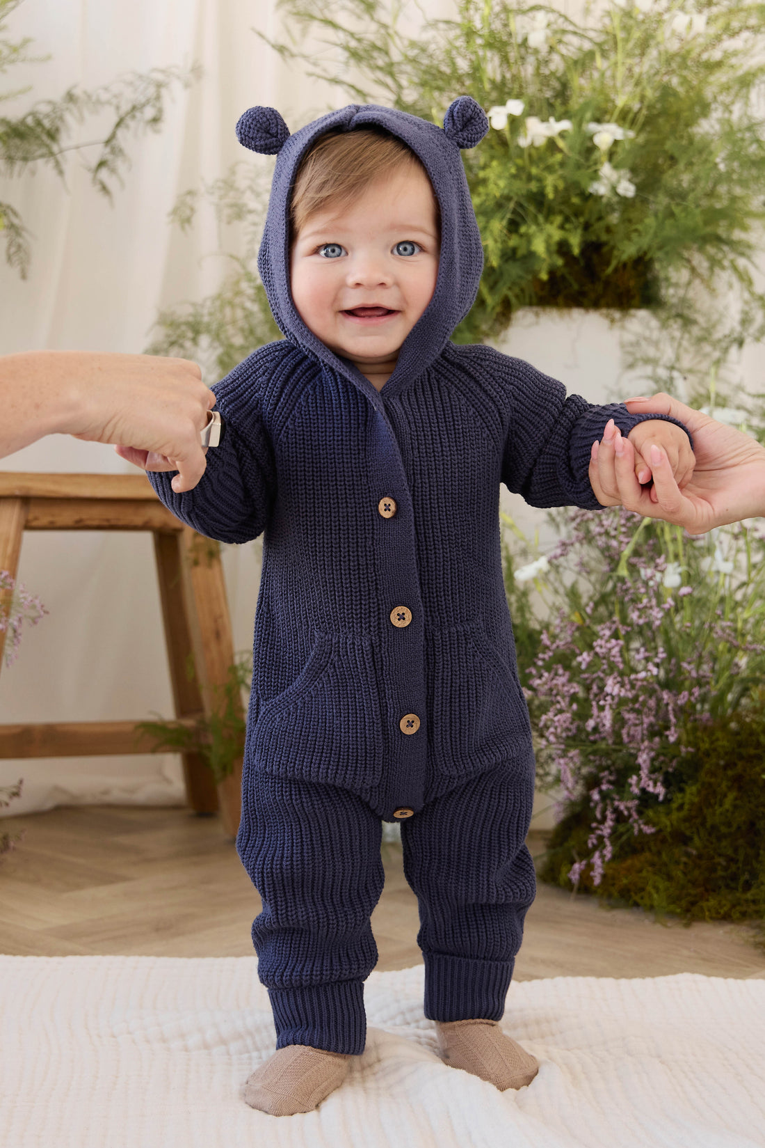 Bear Knit Onepiece - Marine Childrens Onepiece from Jamie Kay NZ