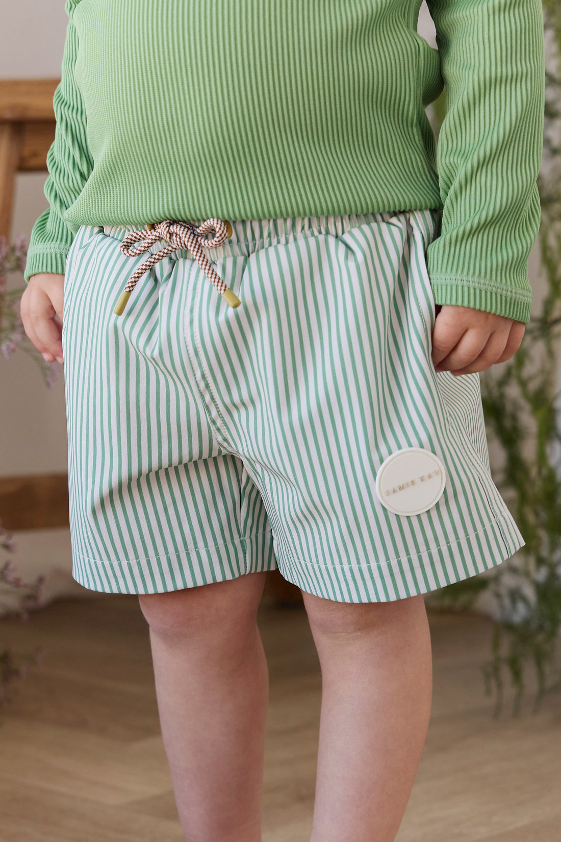 Wyatt Board Short - Snow Pea Stripe Childrens Swimwear from Jamie Kay NZ