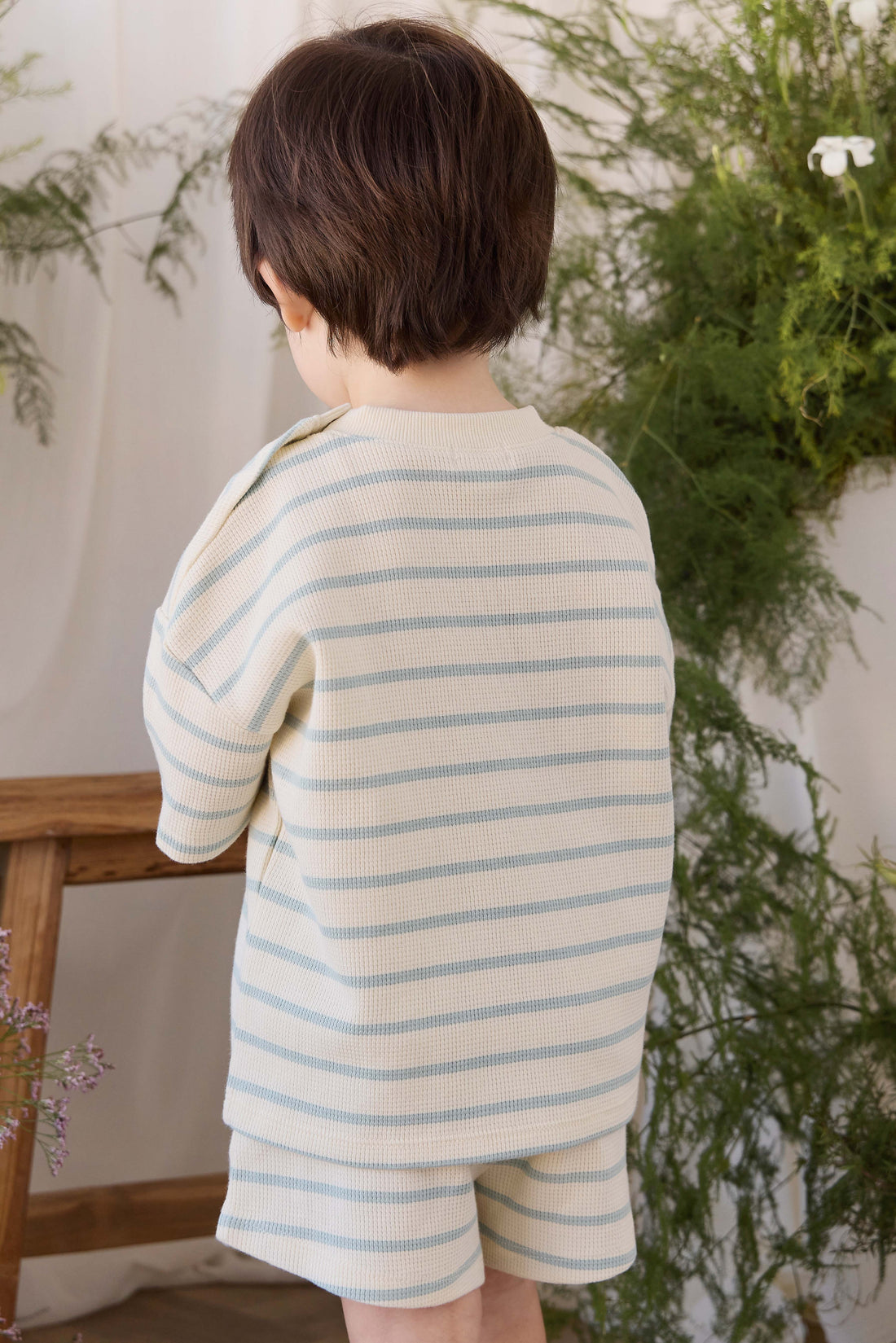 Organic Cotton Waffle Leith Short - James Stripe Reef/Cloud Childrens Shorts from Jamie Kay NZ