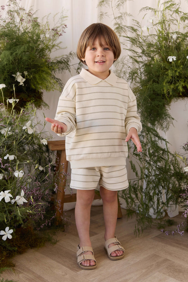 Benedict Sweatshirt - Horizon Stripe Lichen/Cloud Childrens Sweatshirting from Jamie Kay NZ